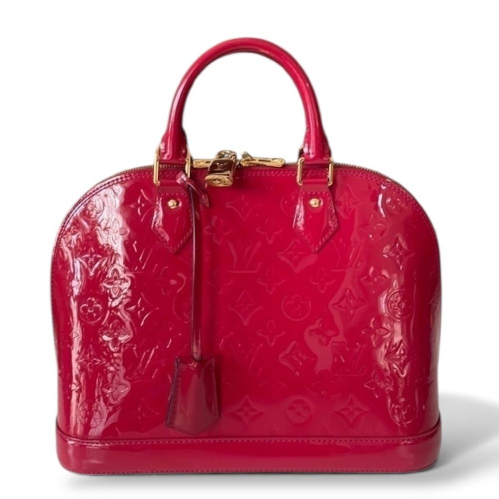 Louis Vuitton Pink Rose Indian Raspberry Leather Monogram Vernis Alma Bag New